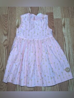 Smiling Button Girls Pink Dress Gold Arrow Print Size 6 Boutique
